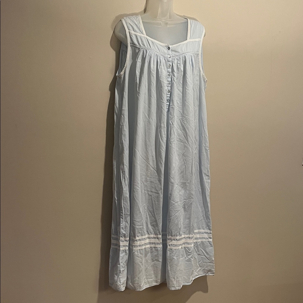 Eileen West Robin’s Egg Blue Sleeveless Nightgown 100% Cotton XL